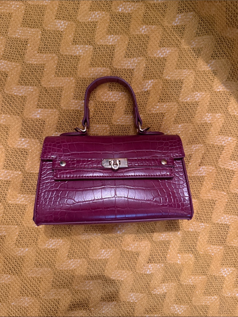 Croc-Embossed Top Handle Satchel in Deep Plum